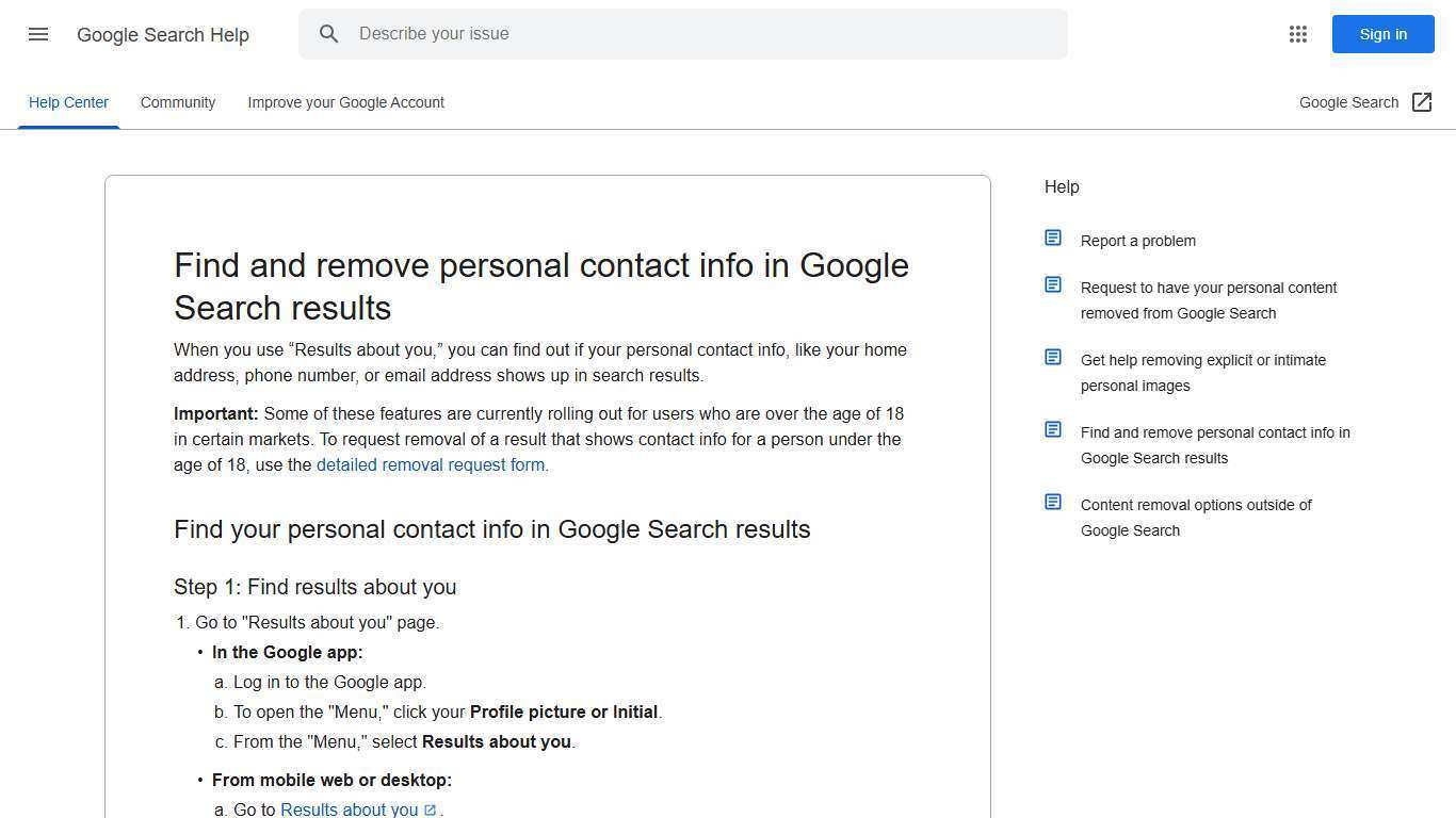 Find and remove personal contact info in Google Search results - Google Search Help